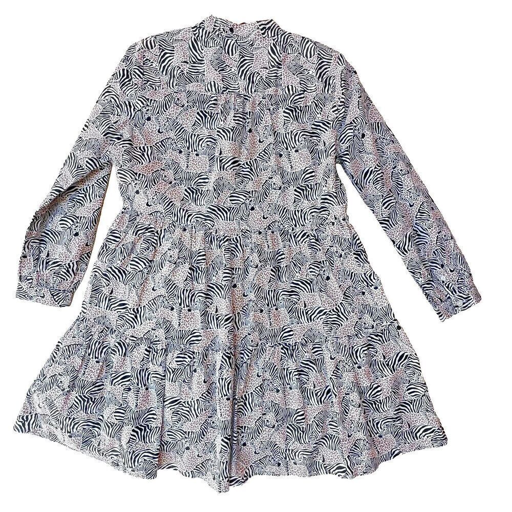 J.Crew Tiered Popover boho chic Black Camel Zebra Animal safari women Dress XS - Picture 2 of 15